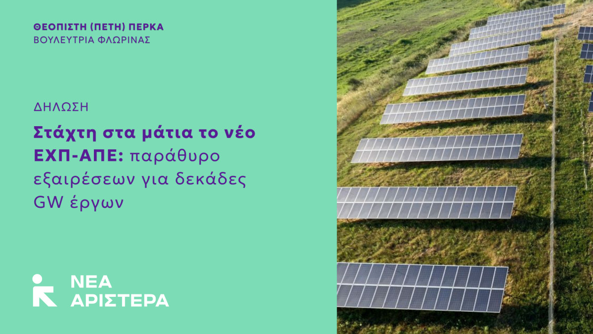 Πέτη Πέρκα: Στάχτη στα μάτια το νέο Ειδικό Χωροταξικό Πλαίσιο-ΑΠΕ: παράθυρο εξαιρέσεων για δεκάδες GW έργων